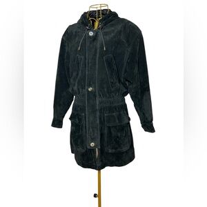 Compagnie Internationale Express Vintage 90s Genuine Leather Suede Black Parka S